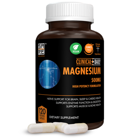 CLINICAL DAILY Pure Magnesium Citrate Capsules High Potency 500mg with Natural Magnesium Oxide
