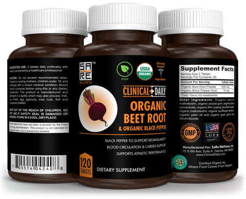 Image of CLINICAL DAILY USDA Organic Beet Root Powder Tablets for Fast Dissolution