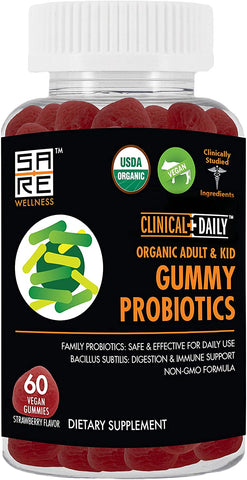 Image of CLINICAL DAILY Vegan Probiotic Gummies - Chewable Colon Health Supplement Designed to Give Adults and Children Digestive, Immune and Energy Support - USDA Organic, Non-GMO - 60 Count from CLINICAL DAILY by SaRe Wellness