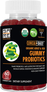 CLINICAL DAILY Vegan Probiotic Gummies - Chewable Colon Health Supplement Designed to Give Adults and Children Digestive, Immune and Energy Support - USDA Organic, Non-GMO - 60 Count from CLINICAL DAILY by SaRe Wellness