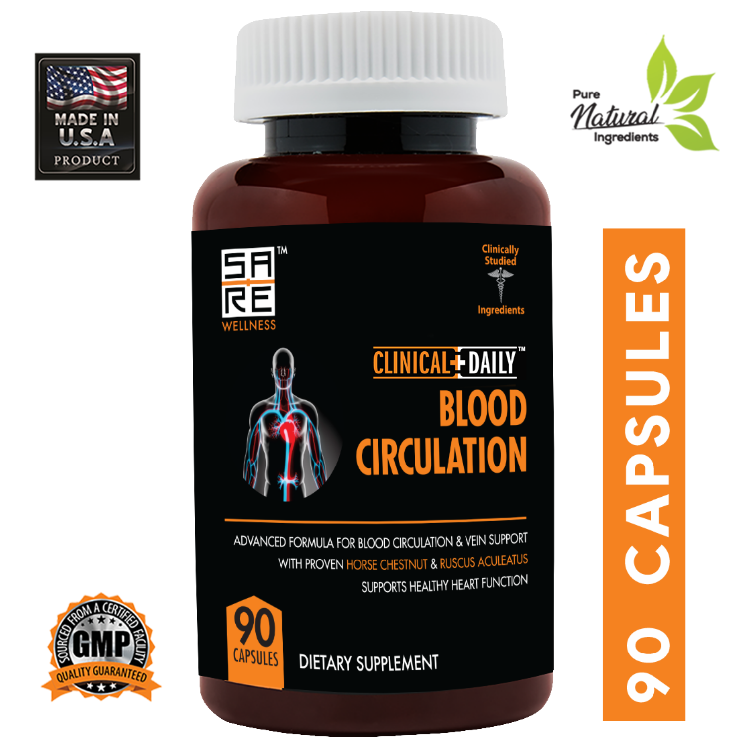 CLINICAL DAILY Blood Circulation Supplement. Herbal Varicose Vein and Fatigue Support from CLINICAL DAILY by SaRe Wellness